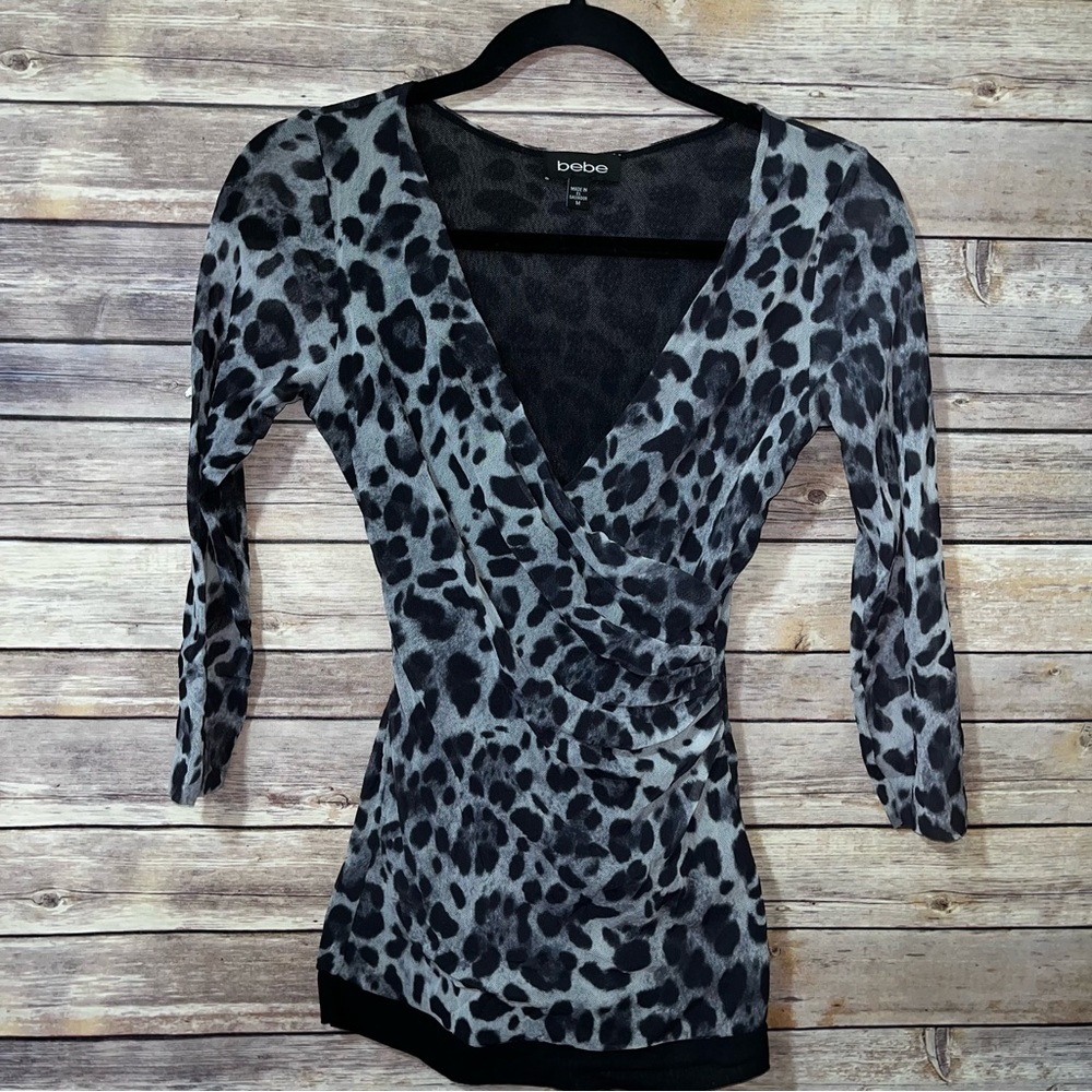 BEBE SHEER MESH TATOO CHEETAH PRINT SHIRT SIZE M ANIMAL B3
